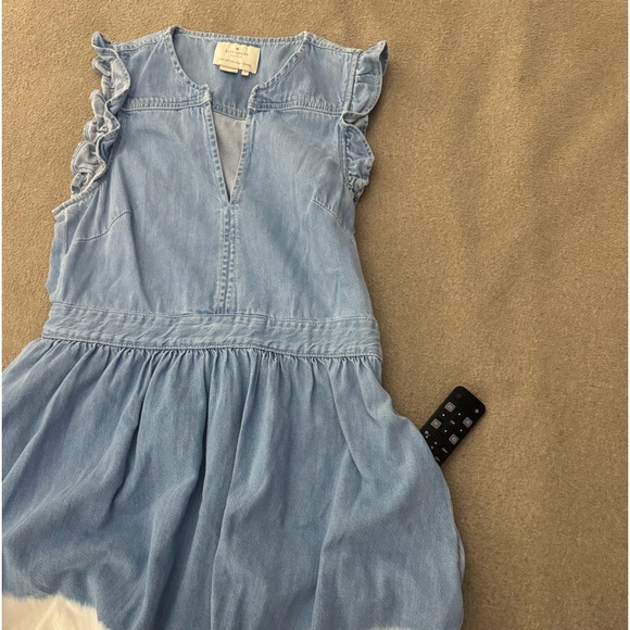 Kate Spade Blue Denim Dip Dye Chambray Fit Flare Dress Ruffle Sleeves Size 4 - Picture 5 of 10